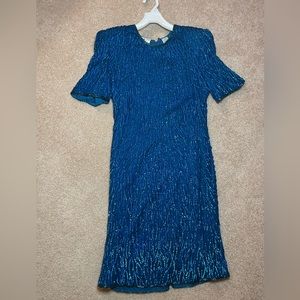 Vintage Scala Blue Sequin Dress Medium